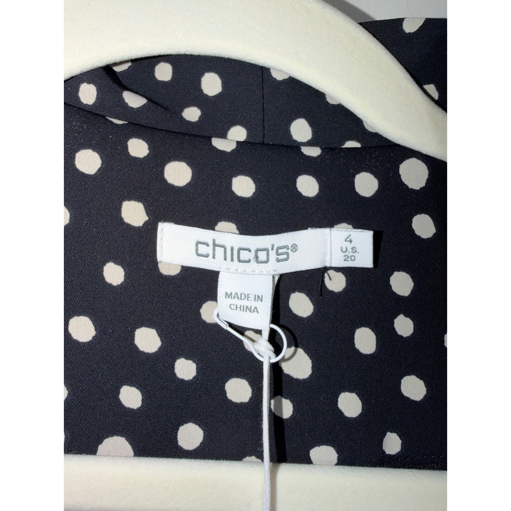 Chico's NWT Polka Dot Ruched Sleeve Blazer Open Front Black Cream Size 4 US 20 - Picture 3 of 6
